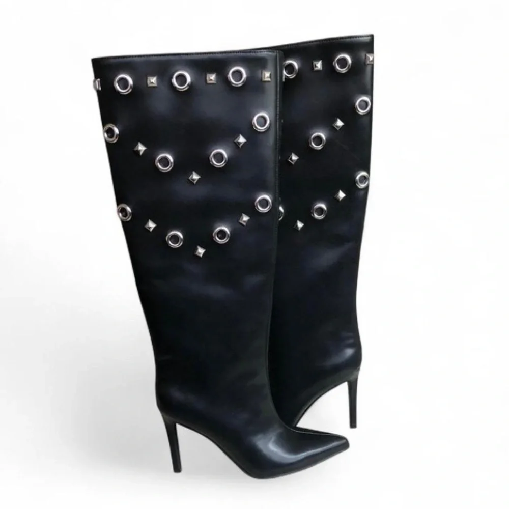 I.N.C. International Concepts Women's Black Saiqa Grommet Knee High Boots 6M